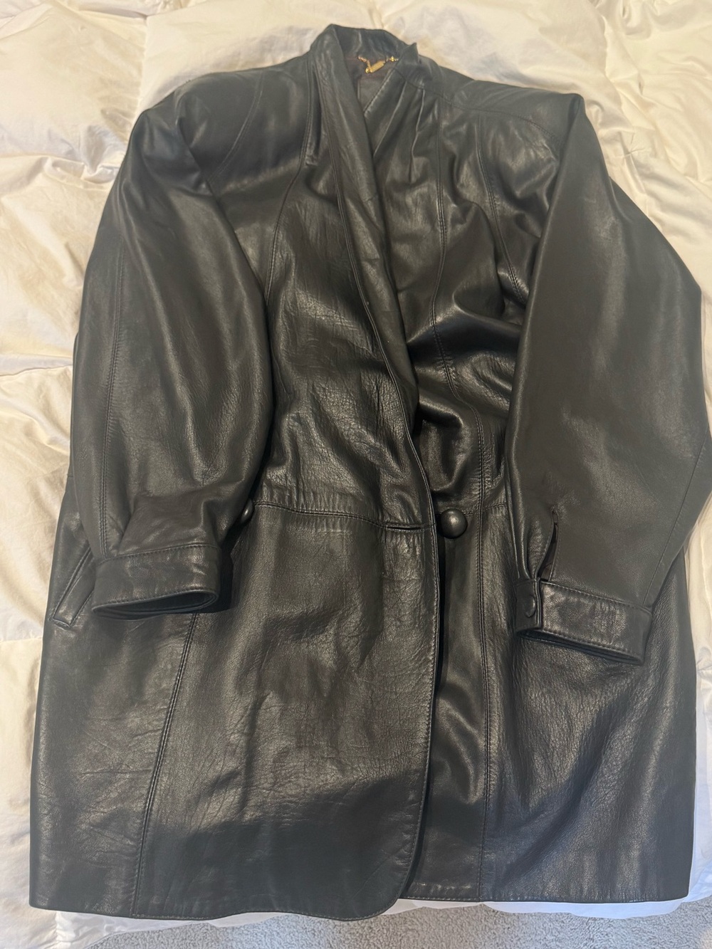 Lemon Black Leather Button-Front Jacket